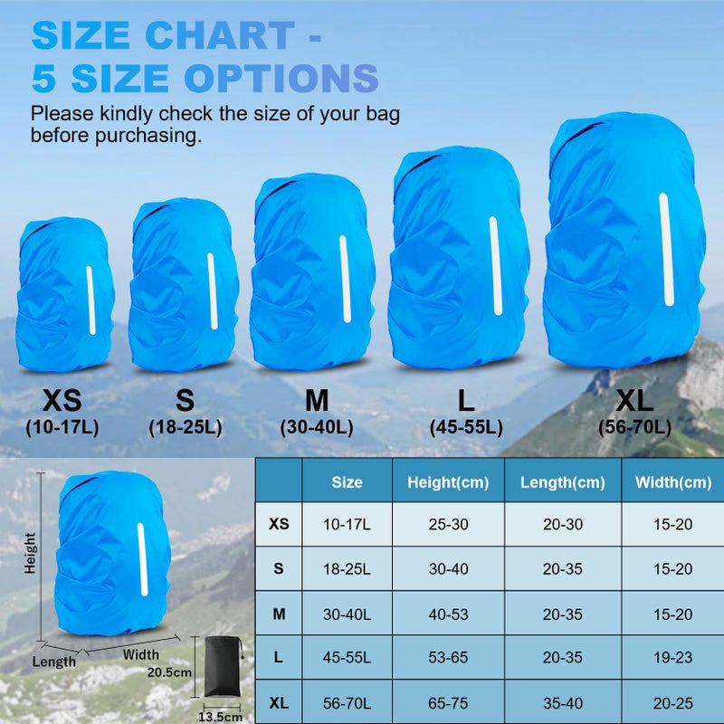 LAMA 2 Pack Waterproof Rain Cover for Backpack, Reflective Rainproof Protector for Anti-Dust and Anti-Theft,L Size(45L-55L) 1 Pcs Black+ 1Pcs Blue - Image 3